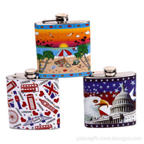 6oz Stainless Steel Flask, Classical and Cowboy Style, with Full Decal